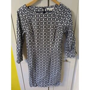 Women's Boden Kate Linen Geometric Black Knee Length Summer Dress Sz 6R